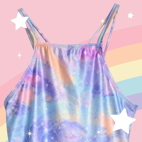 Girls Mermaid Shimmer Pastel Colors One-Piece Swimsuit Crisscross Back 14/16 - Picture 7 of 16